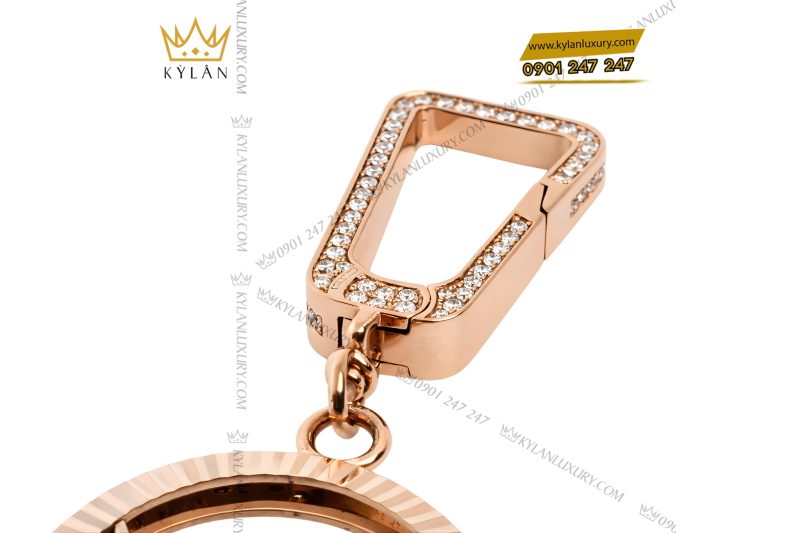 Móc khóa charm logo vương miện vàng hồng Au750 đính kim cương