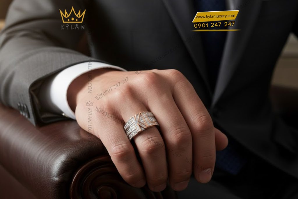 Nhẫn KL vàng trắng Au750 đính kim cương