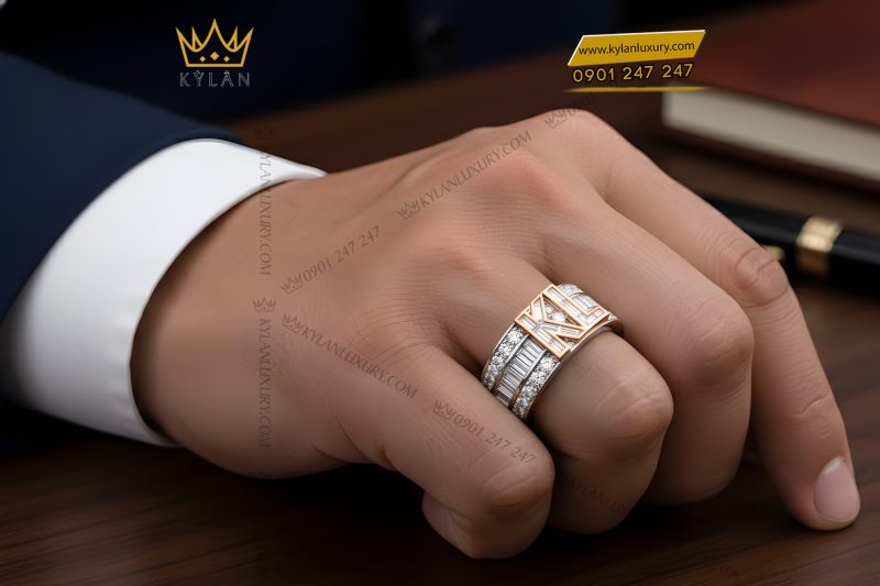 Nhẫn KL vàng trắng Au750 đính kim cương