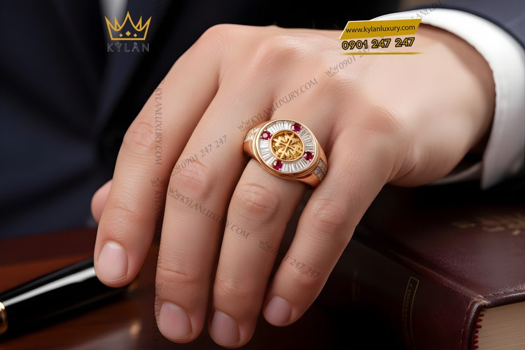 Nhẫn Patek Philippe vàng hồng Au750 đính kim cương và đá ruby 8 Nhẫn Patek Philippe vàng hồng Au750 đính kim cương và đá ruby