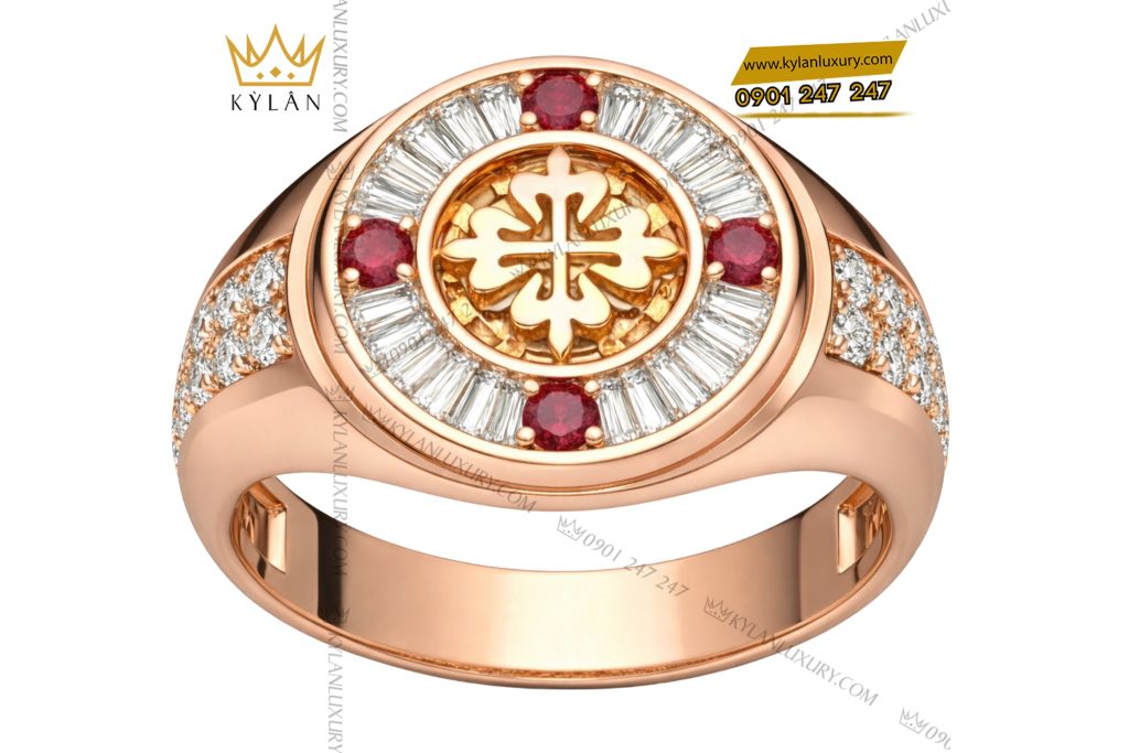 Nhẫn Patek Philippe vàng hồng Au750 đính kim cương và đá ruby 3 Nhẫn Patek Philippe vàng hồng Au750 đính kim cương và đá ruby