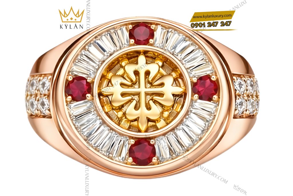 Nhẫn Patek Philippe vàng hồng Au750 đính kim cương và đá ruby 2 Nhẫn Patek Philippe vàng hồng Au750 đính kim cương và đá ruby