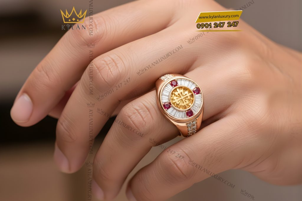 Nhẫn Patek Philippe vàng hồng Au750 đính kim cương và đá ruby 7 Nhẫn Patek Philippe vàng hồng Au750 đính kim cương và đá ruby