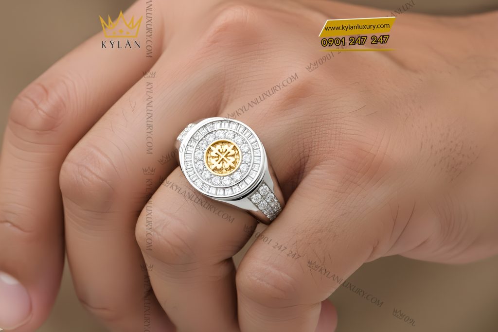 Nhẫn Patek Philippe vàng trắng Au750 đính kim cương