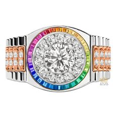 Nhẫn Rolex demi vàng hồng Au750 đính kim cương và đá quý Rainbow