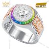 Nhẫn Rolex demi vàng hồng Au750 đính kim cương và đá quý Rainbow