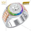 Nhẫn Rolex demi vàng hồng Au750 đính kim cương và đá quý Rainbow
