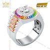 Nhẫn Rolex demi vàng hồng Au750 đính kim cương và đá quý Rainbow