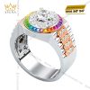 Nhẫn Rolex demi vàng hồng Au750 đính kim cương và đá quý Rainbow