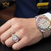 Nhẫn Rolex demi vàng hồng Au750 đính kim cương và đá quý Rainbow