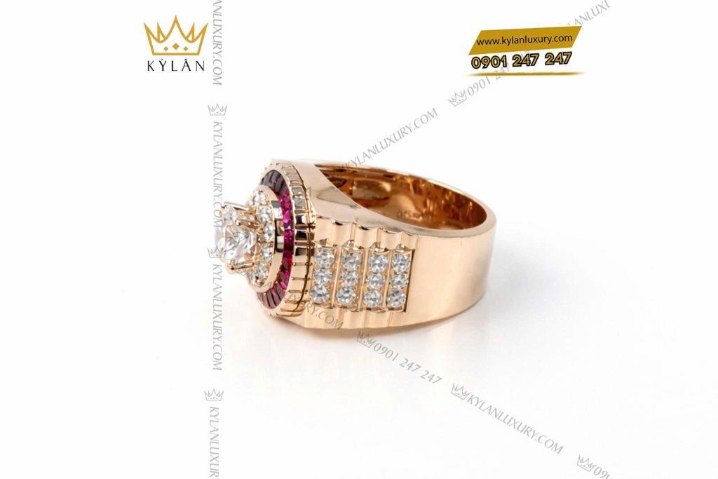 Kỳ Lân Luxury Nhan Rolex vang hong Au750 dinh kim cuong va da quy Rainbow 1 1 Nhẫn Rolex vàng hồng Au750 đính kim cương và đá quý Rainbow