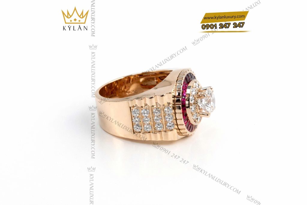 Kỳ Lân Luxury Nhan Rolex vang hong Au750 dinh kim cuong va da quy Rainbow 2 1 Nhẫn Rolex vàng hồng Au750 đính kim cương và đá quý Rainbow