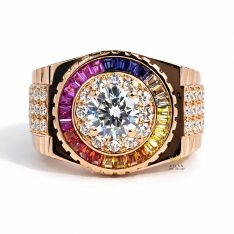 Nhẫn Rolex vàng hồng Au750 đính kim cương và đá quý Rainbow