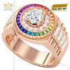 Nhẫn Rolex vàng hồng Au750 đính kim cương và đá quý Rainbow