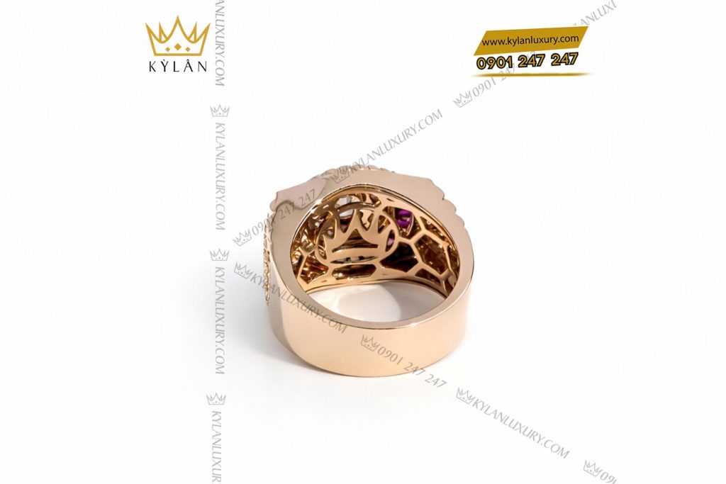 Kỳ Lân Luxury Nhan Rolex vang hong Au750 dinh kim cuong va da quy Rainbow 4 1 Nhẫn Rolex vàng hồng Au750 đính kim cương và đá quý Rainbow