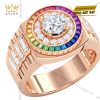 Nhẫn Rolex vàng hồng Au750 đính kim cương và đá quý Rainbow