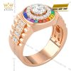 Nhẫn Rolex vàng hồng Au750 đính kim cương và đá quý Rainbow