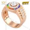 Nhẫn Rolex vàng hồng Au750 đính kim cương và đá quý Rainbow