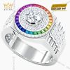 Nhẫn Rolex vàng trắng Au750 đính kim cương và đá quý Rainbow