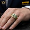 Nhẫn nam vàng Au750 đính kim cương và đá quý xanh