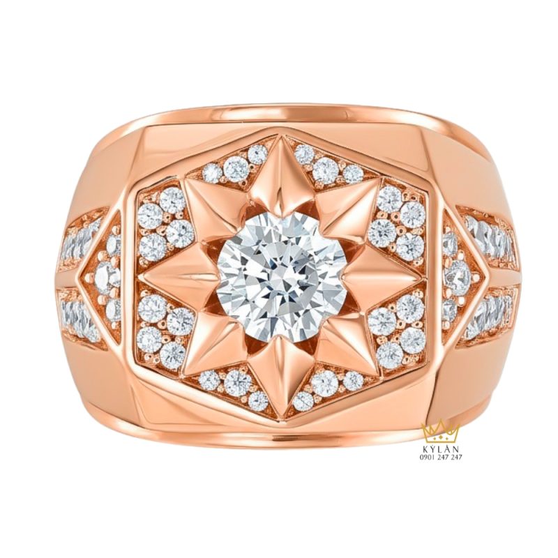 Nhẫn nam vàng hồng Au750 đính kim cương