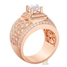 Nhẫn nam vàng hồng Au750 đính kim cương