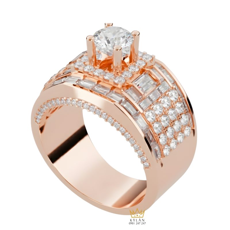 Nhẫn nam vàng hồng Au750 đính kim cương