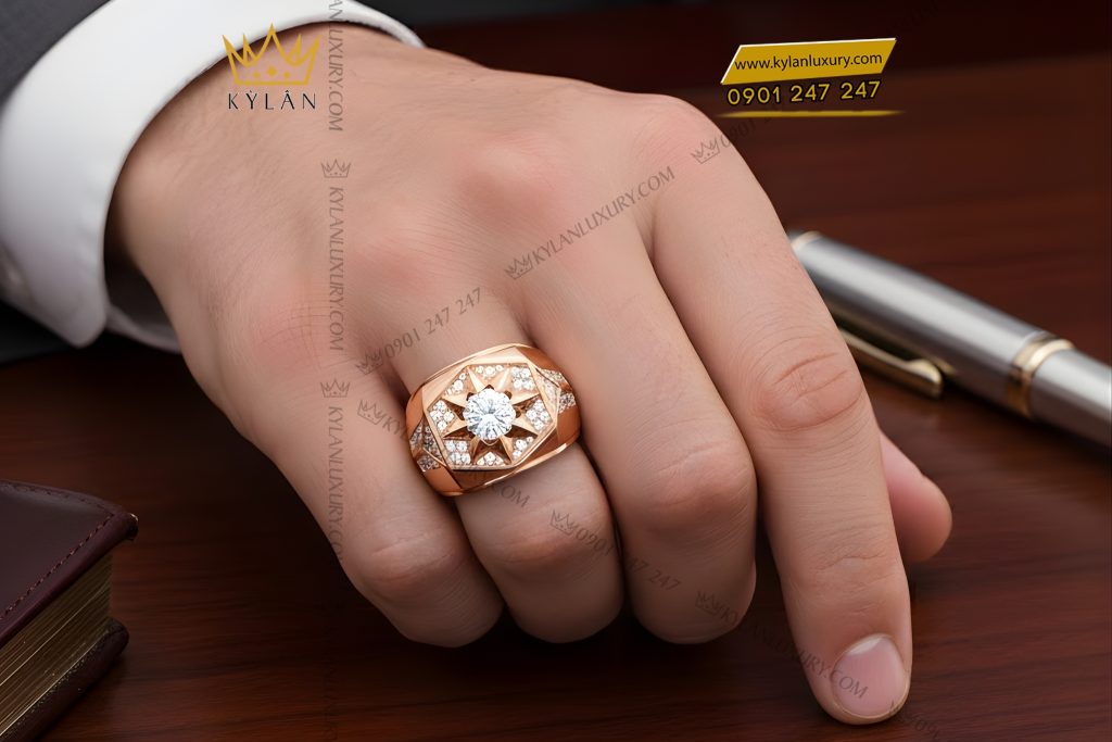 Nhẫn nam vàng hồng Au750 đính kim cương 15 Kỳ Lân Luxury Nhan nam vang hong Au750 dinh kim cuong 10 2 Nhẫn nam vàng hồng Au750 đính kim cương