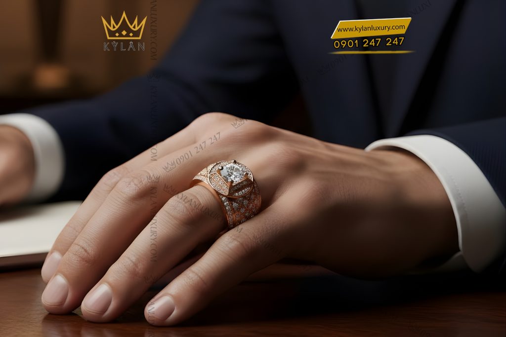 Nhẫn nam vàng hồng Au750 đính kim cương 13 Kỳ Lân Luxury Nhan nam vang hong Au750 dinh kim cuong 10 3 Nhẫn nam vàng hồng Au750 đính kim cương