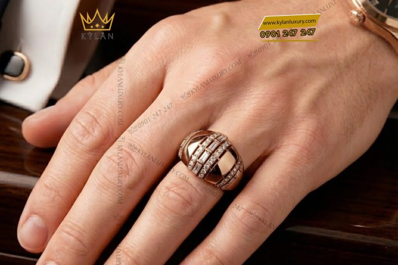 Nhẫn nam vàng hồng Au750 đính kim cương