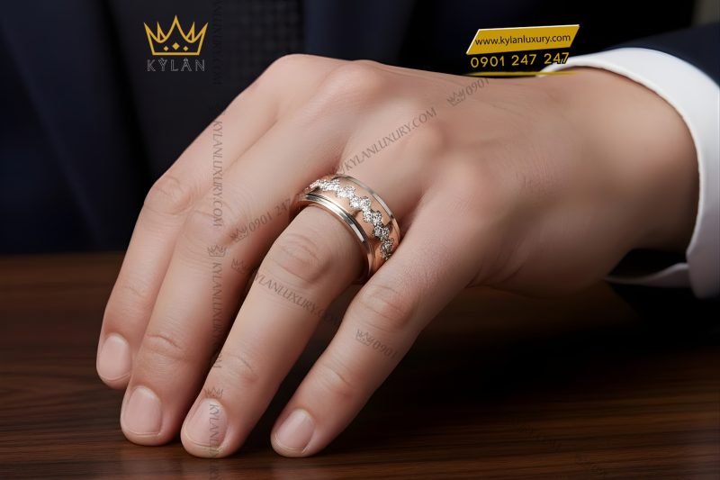 Nhẫn nam vàng hồng Au750 đính kim cương