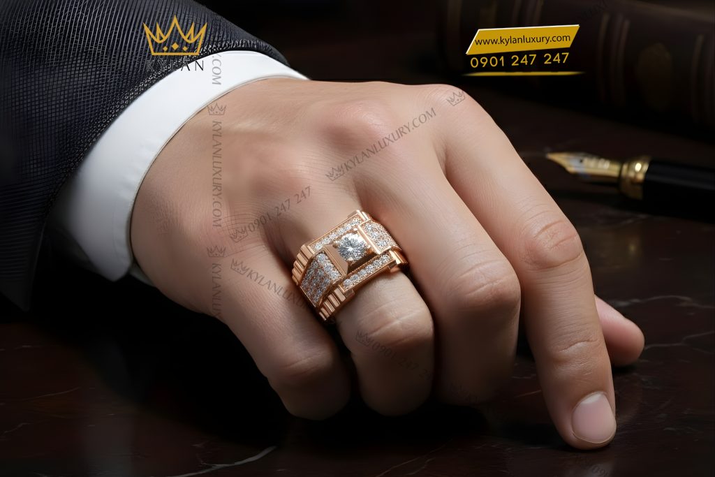 Nhẫn nam vàng hồng Au750 đính kim cương 17 Kỳ Lân Luxury Nhan nam vang hong Au750 dinh kim cuong 11 Nhẫn nam vàng hồng Au750 đính kim cương