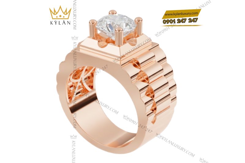 Nhẫn nam vàng hồng Au750 đính kim cương