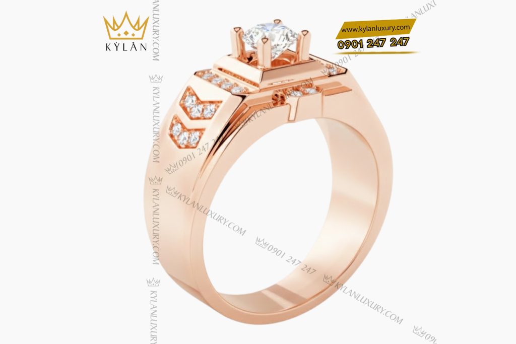 Kỳ Lân Luxury Nhan nam vang hong Au750 dinh kim cuong 13 1 Nhẫn nam vàng hồng Au750 đính kim cương