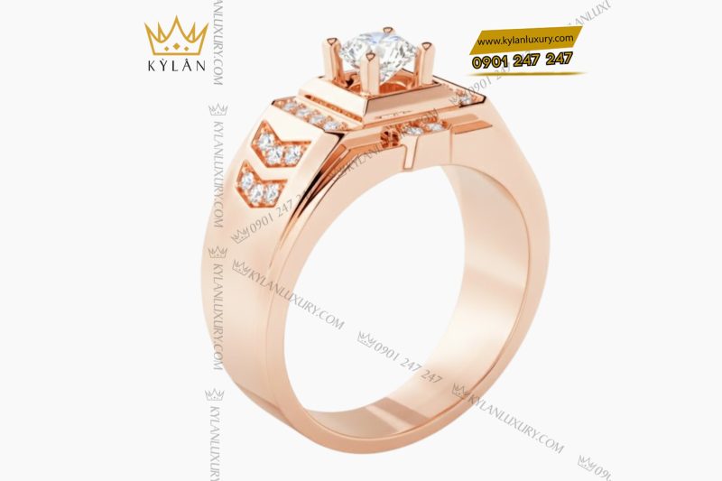 Nhẫn nam vàng hồng Au750 đính kim cương