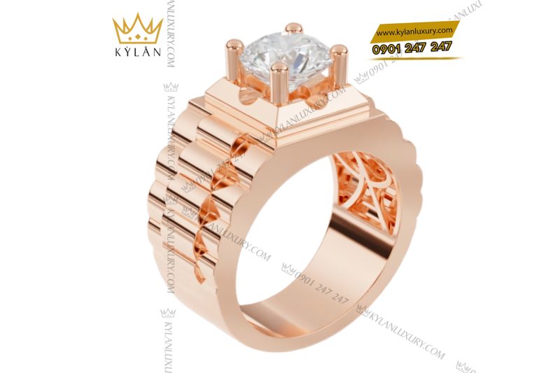 Nhẫn nam vàng hồng Au750 đính kim cương