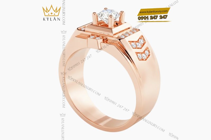 Nhẫn nam vàng hồng Au750 đính kim cương