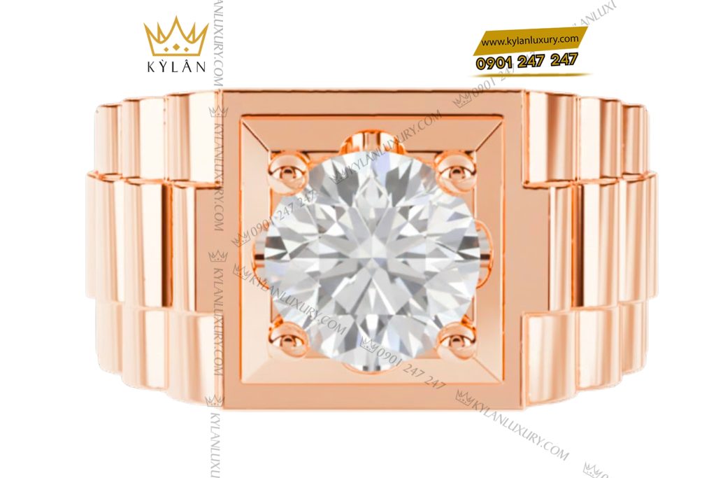 Nhẫn nam vàng hồng Au750 đính kim cương 2 Nhẫn nam vàng hồng Au750 đính kim cương