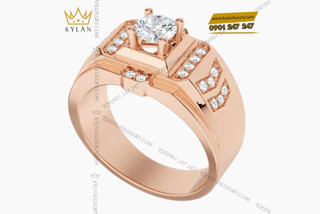 Kỳ Lân Luxury Nhan nam vang hong Au750 dinh kim cuong 15 1 Nhẫn nam vàng hồng Au750 đính kim cương