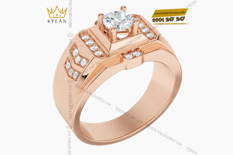 Nhẫn nam vàng hồng Au750 đính kim cương