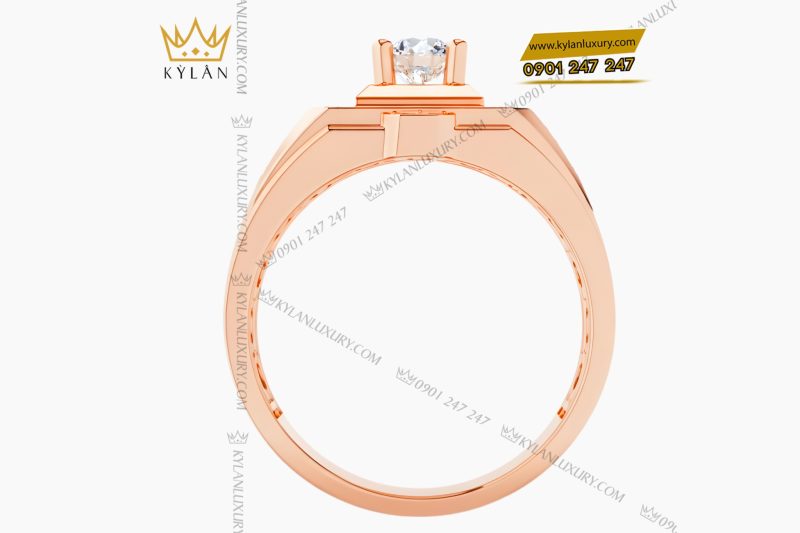 Nhẫn nam vàng hồng Au750 đính kim cương