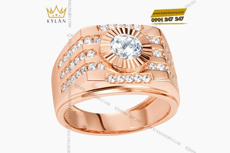 Nhẫn nam vàng hồng Au750 đính kim cương