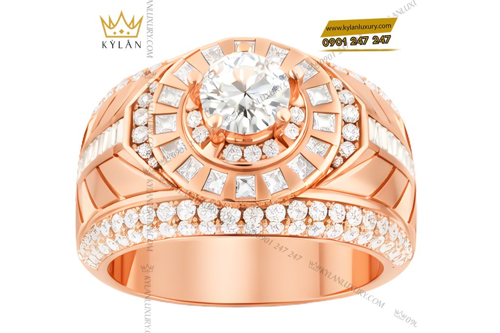 Nhẫn nam vàng hồng Au750 đính kim cương 3 Nhẫn nam vàng hồng Au750 đính kim cương