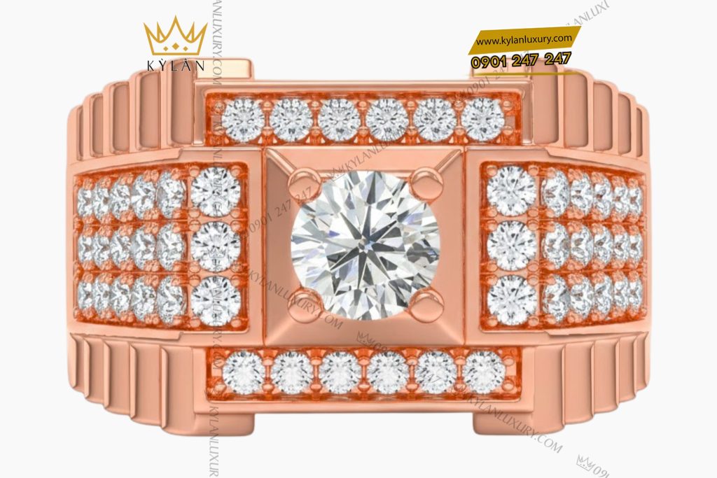 Nhẫn nam vàng hồng Au750 đính kim cương 3 Nhẫn nam vàng hồng Au750 đính kim cương
