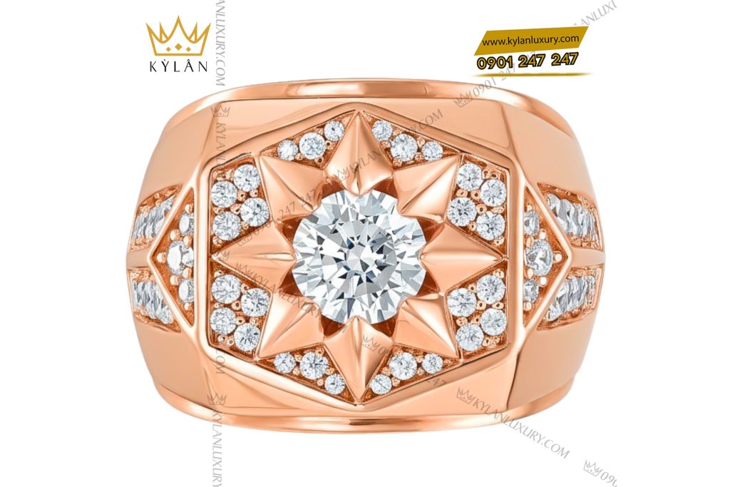 Nhẫn nam vàng hồng Au750 đính kim cương 2 Nhẫn nam vàng hồng Au750 đính kim cương