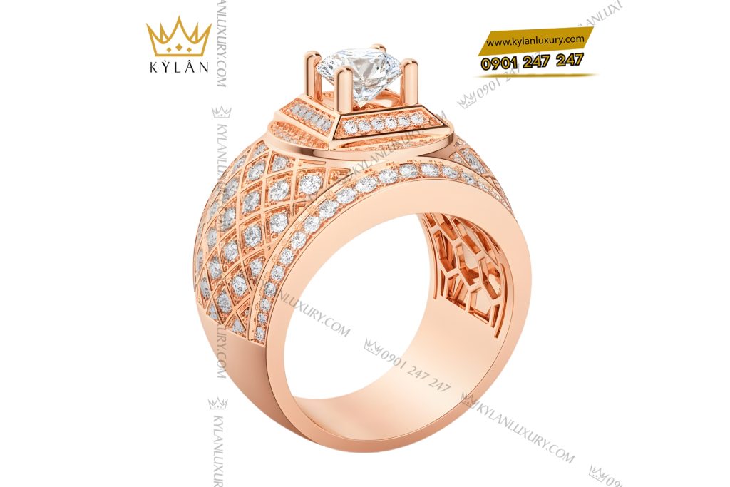 Nhẫn nam vàng hồng Au750 đính kim cương 7 Kỳ Lân Luxury Nhan nam vang hong Au750 dinh kim cuong 2 3 Nhẫn nam vàng hồng Au750 đính kim cương