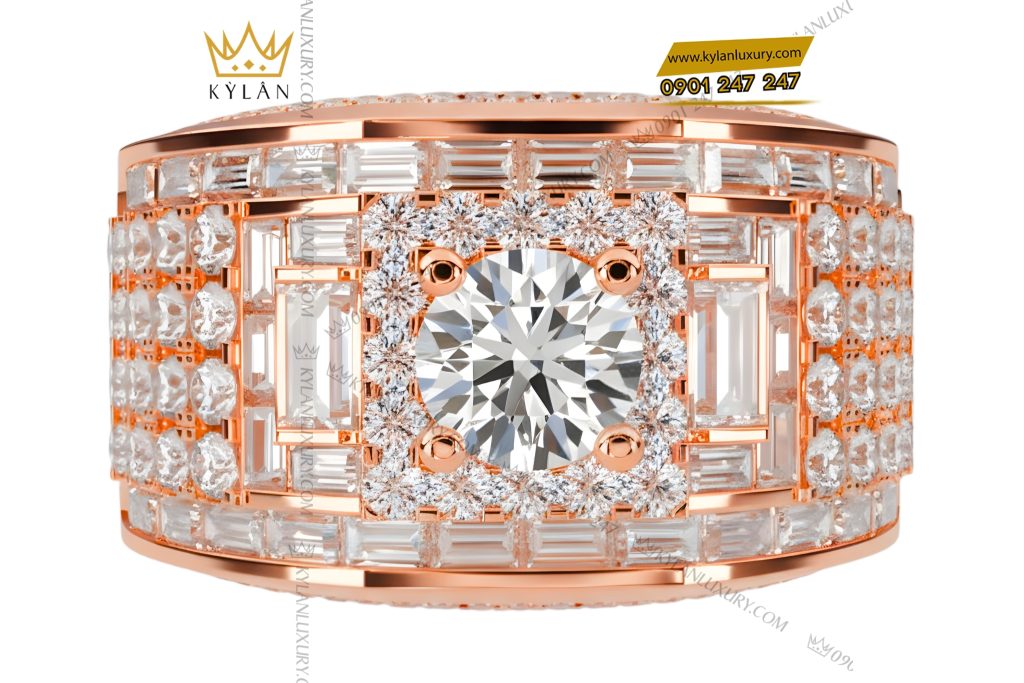 Nhẫn nam vàng hồng Au750 đính kim cương 2 Nhẫn nam vàng hồng Au750 đính kim cương