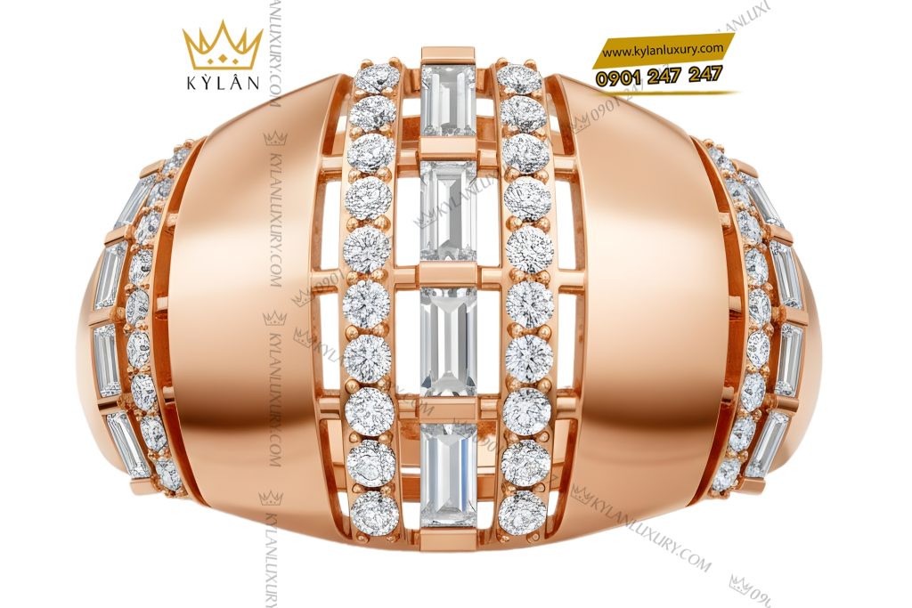 Nhẫn nam vàng hồng Au750 đính kim cương