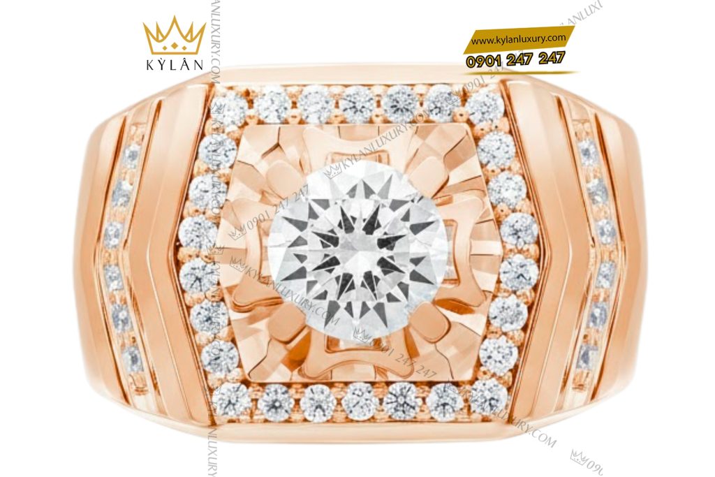 Nhẫn nam vàng hồng Au750 đính kim cương