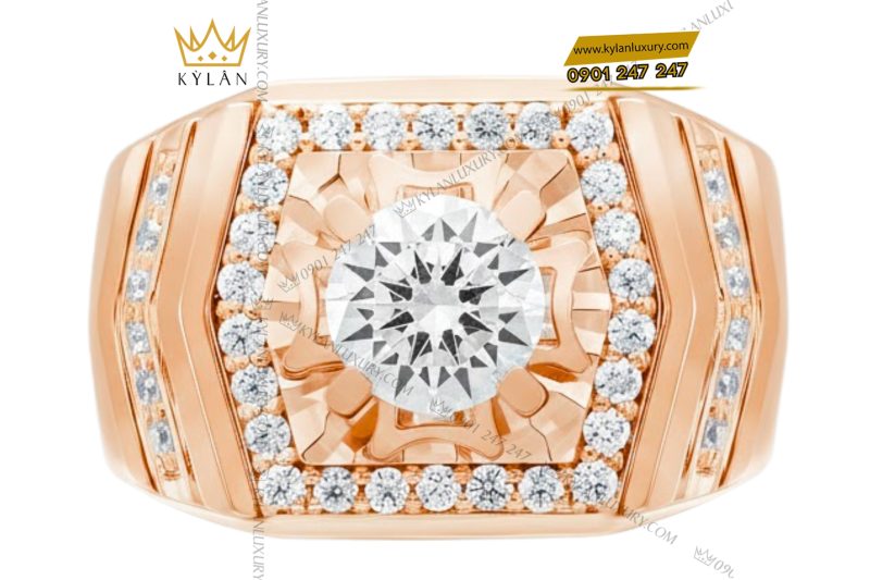 Nhẫn nam vàng hồng Au750 đính kim cương